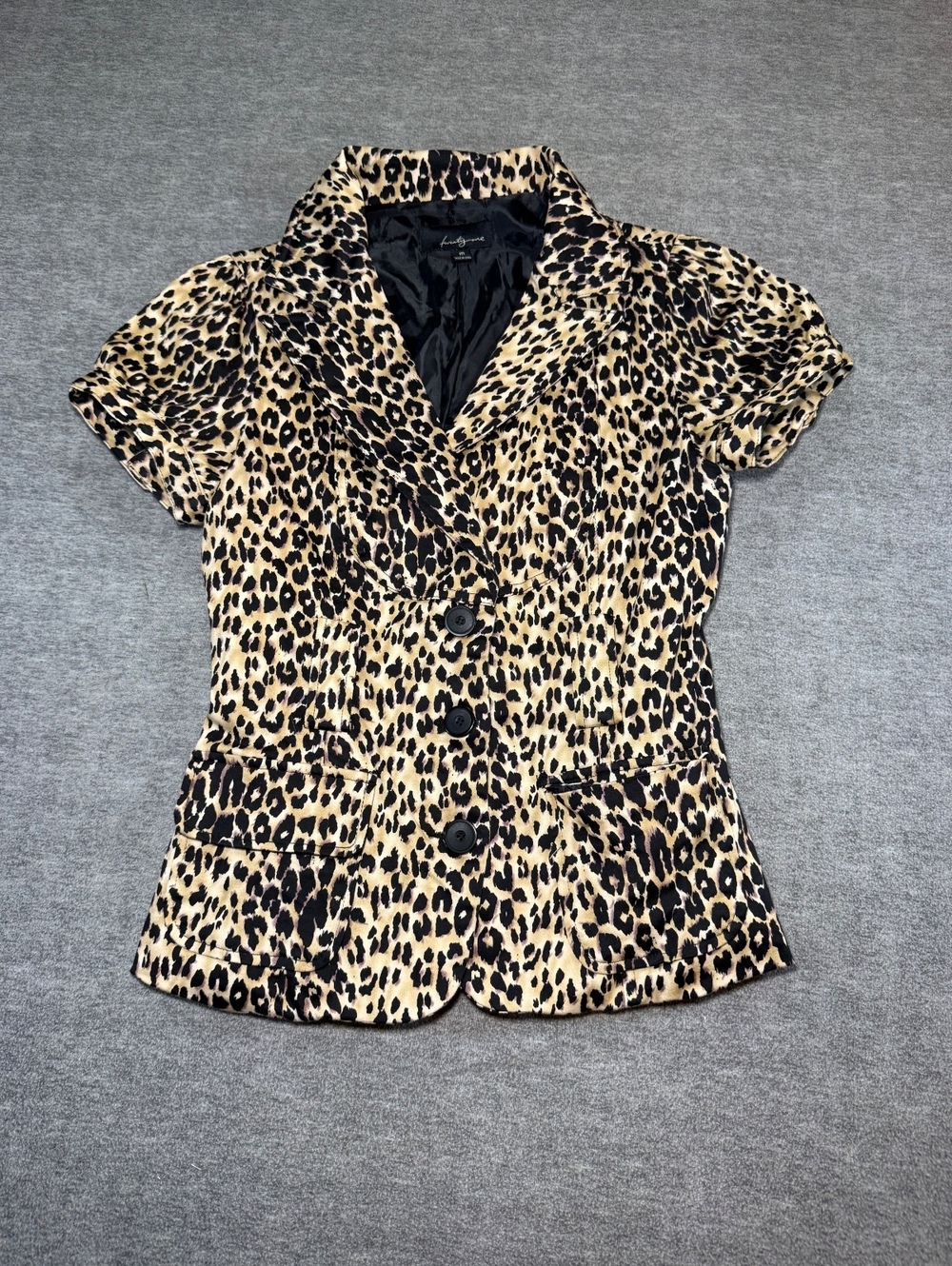 Forever 21 Womens M Leopard Print Short Sleeve Blazer Jacket Cotton Stretch